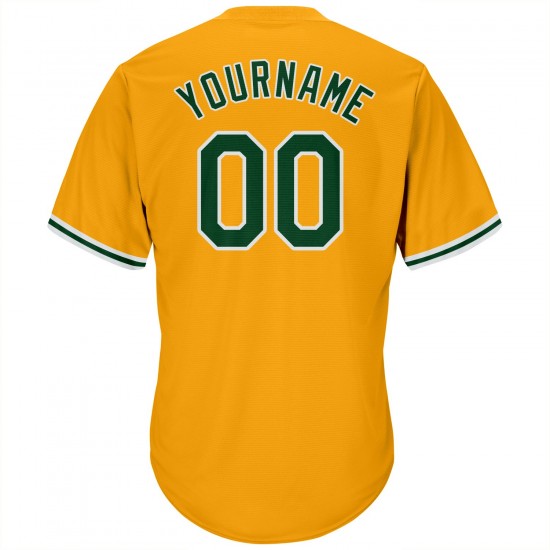 Custom Gold Green-White Authentic Throwback Rib-Knit Baseball Jersey Shirt