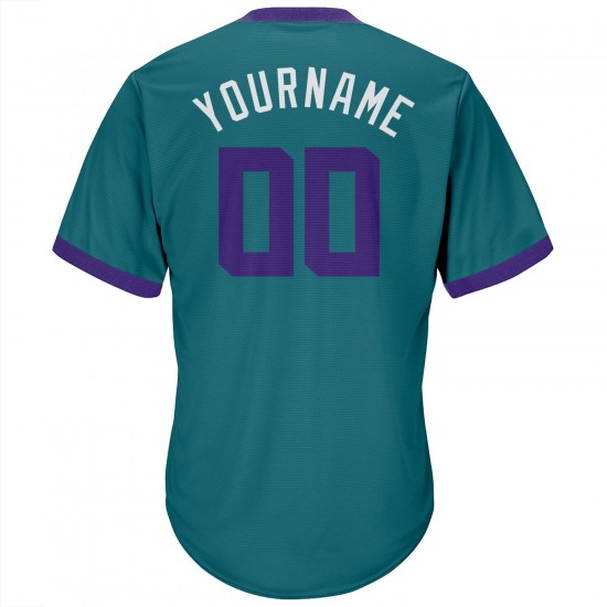 Custom Aqua Purple-White Authentic Throwback Rib-Knit Baseball Jersey Shirt