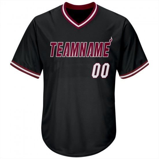 Custom Black White-Maroon Authentic Throwback Rib-Knit Baseball Jersey Shirt