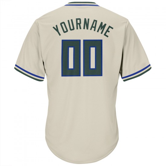 Custom Cream Hunter Green-Royal Authentic Throwback Rib-Knit Baseball Jersey Shirt