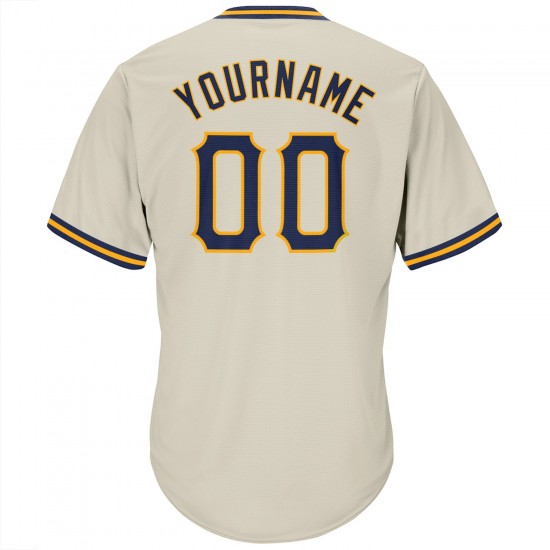 Custom Cream Navy-Gold Authentic Throwback Rib-Knit Baseball Jersey Shirt