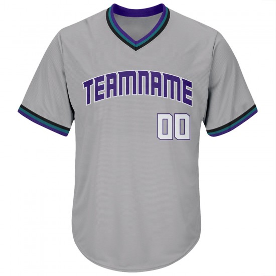 Custom Gray White-Purple Authentic Throwback Rib-Knit Baseball Jersey Shirt