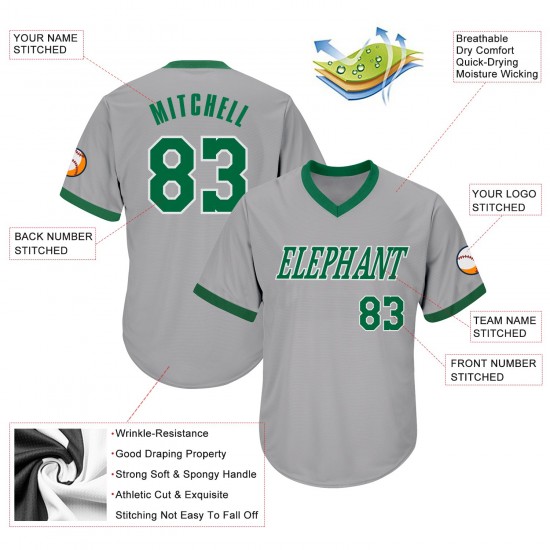 Custom Gray Kelly Green-White Authentic Throwback Rib-Knit Baseball Jersey Shirt