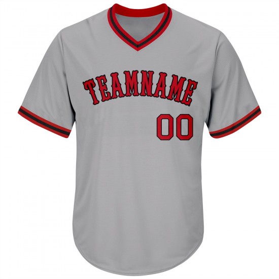 Custom Gray Red-Black Authentic Throwback Rib-Knit Baseball Jersey Shirt