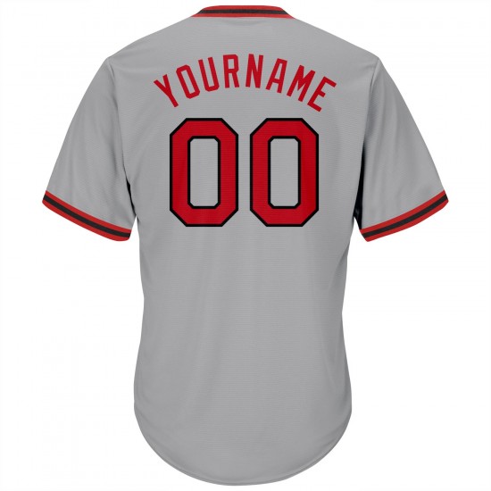 Custom Gray Red-Black Authentic Throwback Rib-Knit Baseball Jersey Shirt