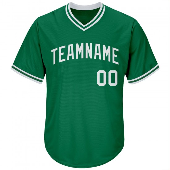 Custom Kelly Green White Authentic Throwback Rib-Knit Baseball Jersey Shirt