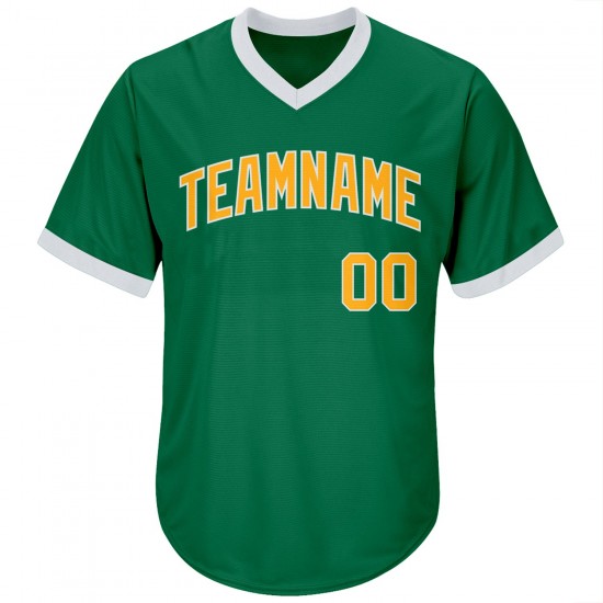 Custom Kelly Green Gold-White Authentic Throwback Rib-Knit Baseball Jersey Shirt