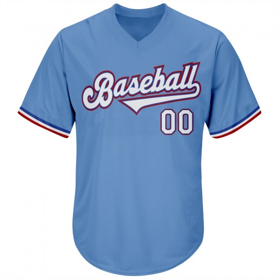 Custom Light Blue White-Red Authentic Throwback Rib-Knit Baseball Jersey Shirt