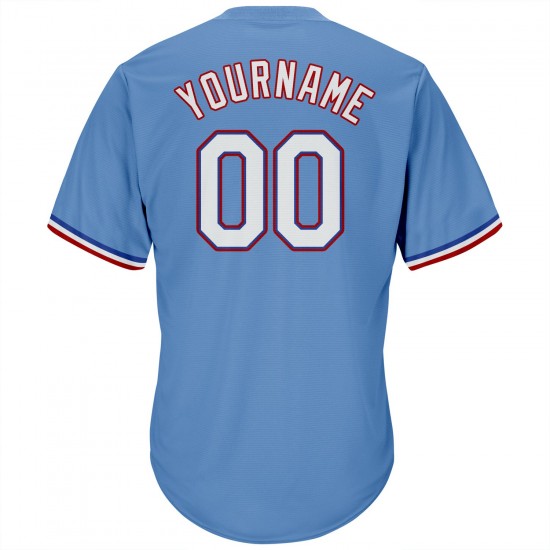 Custom Light Blue White-Red Authentic Throwback Rib-Knit Baseball Jersey Shirt