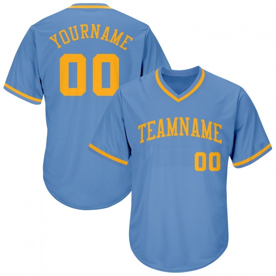 Custom Light Blue Gold Authentic Throwback Rib-Knit Baseball Jersey Shirt