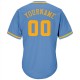 Custom Light Blue Gold Authentic Throwback Rib-Knit Baseball Jersey Shirt