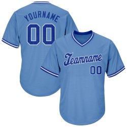 Custom Light Blue Royal-White Authentic Throwback Rib-Knit Baseball Jersey Shirt