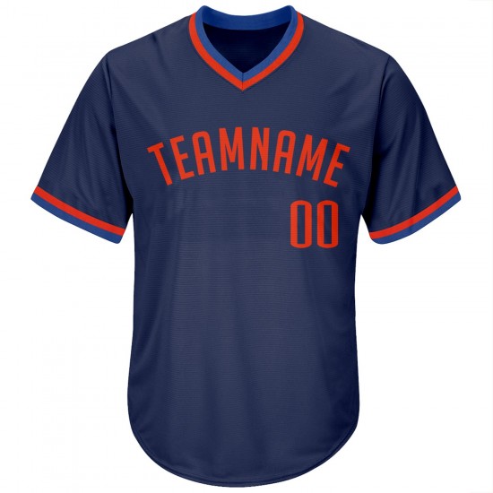 Custom Navy Orange-Blue Authentic Throwback Rib-Knit Baseball Jersey Shirt