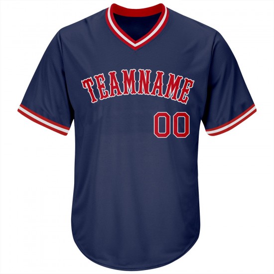 Custom Navy Red-White Authentic Throwback Rib-Knit Baseball Jersey Shirt