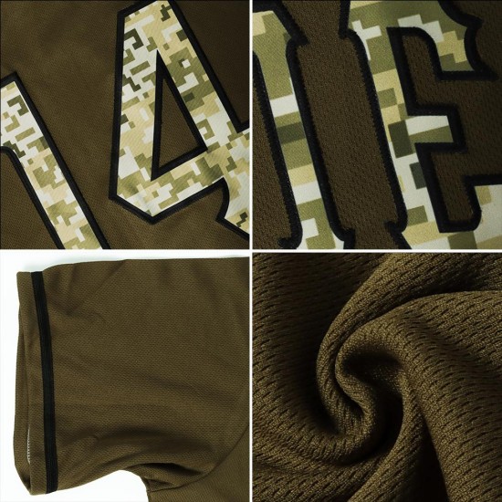 Custom Olive Camo-Black Authentic Salute To Service Throwback Rib-Knit Baseball Jersey Shirt