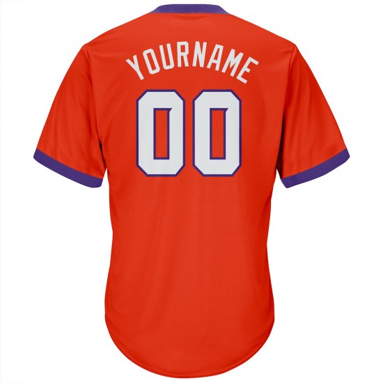 Custom Orange White-Purple Authentic Throwback Rib-Knit Baseball Jersey Shirt