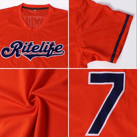 Custom Orange Navy-Gold Authentic Throwback Rib-Knit Baseball Jersey Shirt