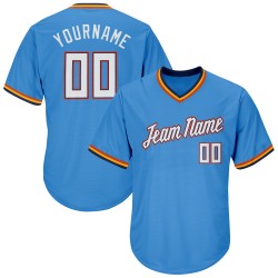 Custom Powder Blue White-Orange Authentic Throwback Rib-Knit Baseball Jersey Shirt