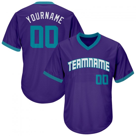 Custom Purple Teal-White Authentic Throwback Rib-Knit Baseball Jersey Shirt