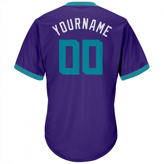 Custom Purple Teal-White Authentic Throwback Rib-Knit Baseball Jersey Shirt