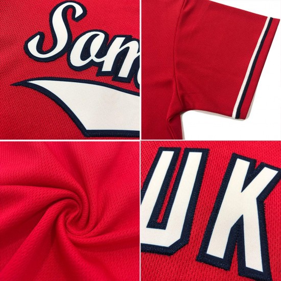 Custom Red White-Navy Authentic Throwback Rib-Knit Baseball Jersey Shirt