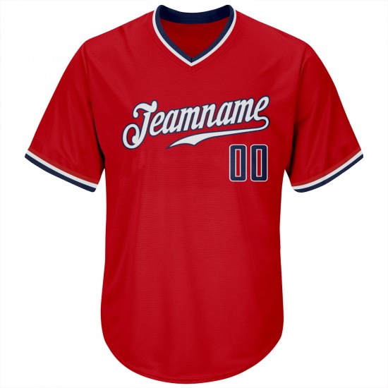 Custom Red Navy-White Authentic Throwback Rib-Knit Baseball Jersey Shirt