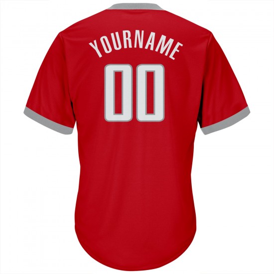 Custom Red White-Gray Authentic Throwback Rib-Knit Baseball Jersey Shirt