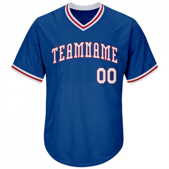 Custom Royal White-Red Authentic Throwback Rib-Knit Baseball Jersey Shirt