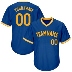 Custom Royal Gold-White Authentic Throwback Rib-Knit Baseball Jersey Shirt