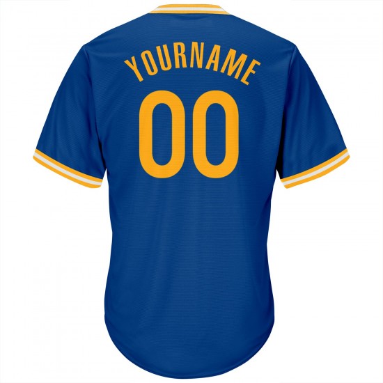 Custom Royal Gold-White Authentic Throwback Rib-Knit Baseball Jersey Shirt