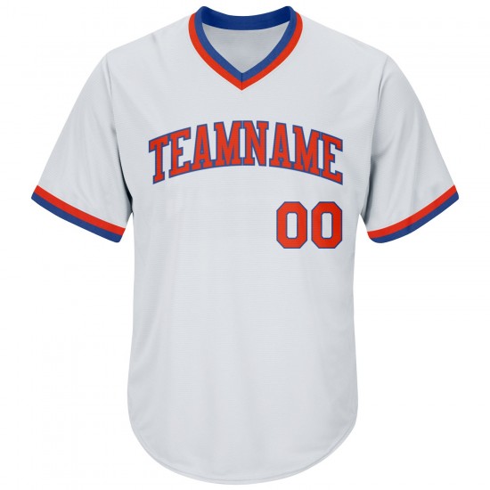 Custom White Orange-Royal Authentic Throwback Rib-Knit Baseball Jersey Shirt