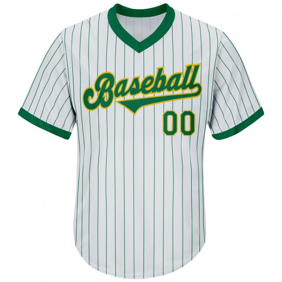 Custom White Kelly Green Strip Kelly Green-Gold Authentic Throwback Rib-Knit Baseball Jersey Shirt