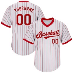 Custom White Red Strip Red-White Authentic Throwback Rib-Knit Baseball Jersey Shirt