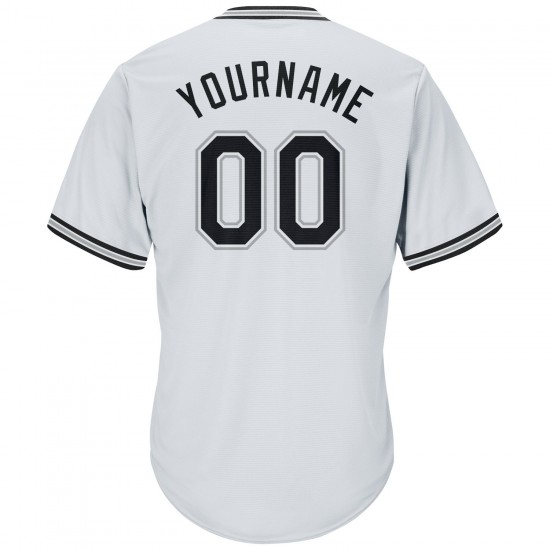 Custom White Black-Gray Authentic Throwback Rib-Knit Baseball Jersey Shirt