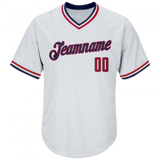 Custom White Red-Navy Authentic Throwback Rib-Knit Baseball Jersey Shirt