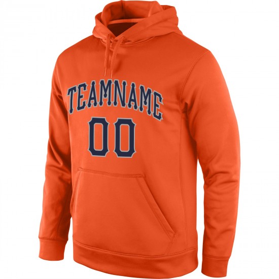 Custom Stitched Orange Navy-Gray Sports Pullover Sweatshirt Hoodie