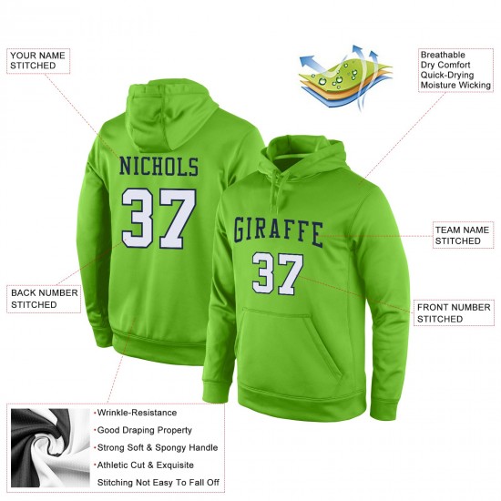 Custom Stitched Neon Green White-Navy Sports Pullover Sweatshirt Hoodie