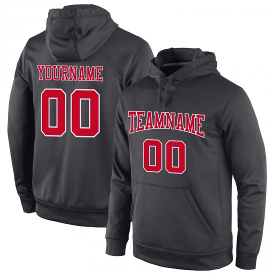 Custom Stitched Anthracite Red-White Sports Pullover Sweatshirt Hoodie