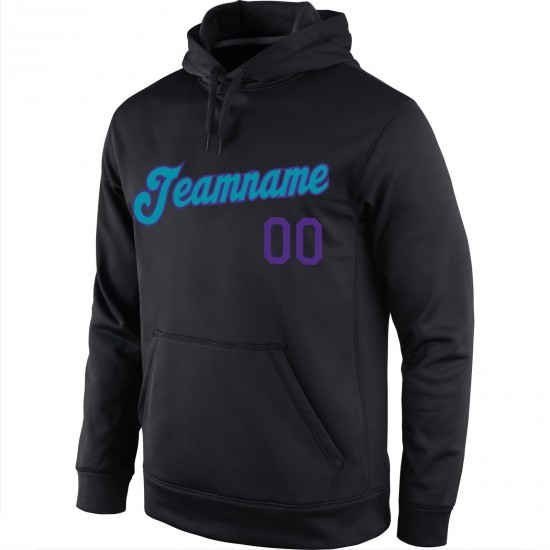 Custom Stitched Black Purple-Teal Sports Pullover Sweatshirt Hoodie