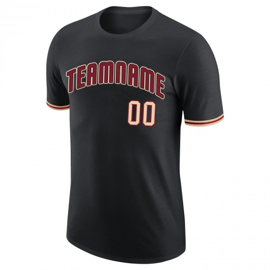 Custom Black Crimson-Khaki Performance T-Shirt