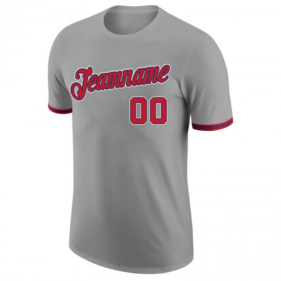 Custom Gray Red-Navy Performance T-Shirt