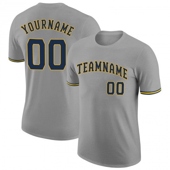 Custom Gray Navy-Gold Performance T-Shirt