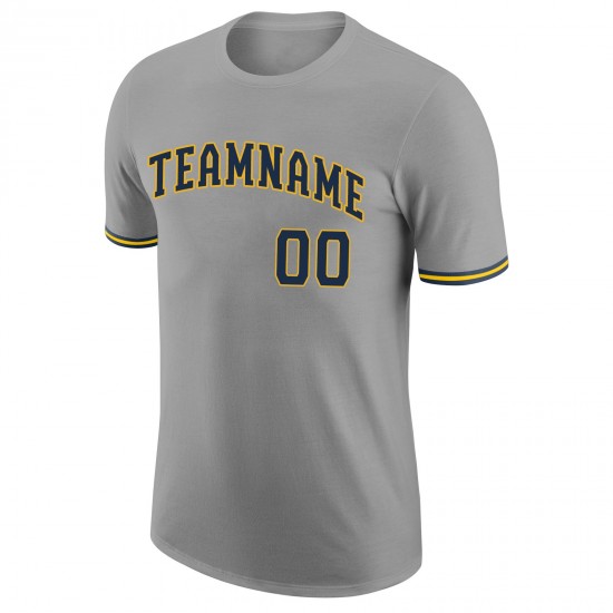 Custom Gray Navy-Gold Performance T-Shirt