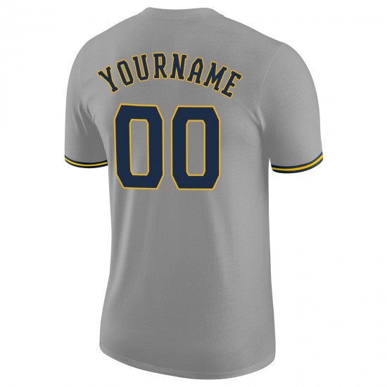 Custom Gray Navy-Gold Performance T-Shirt