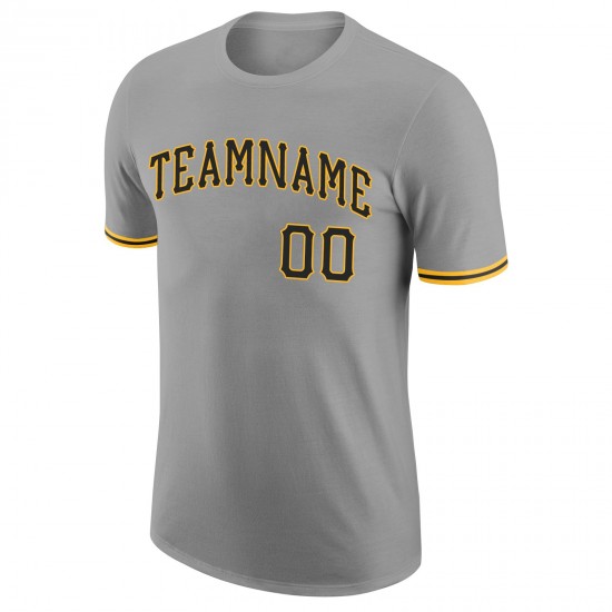 Custom Gray Black-Gold Performance T-Shirt