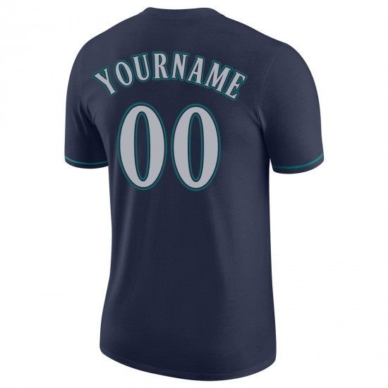 Custom Navy Gray-Aqua Performance T-Shirt