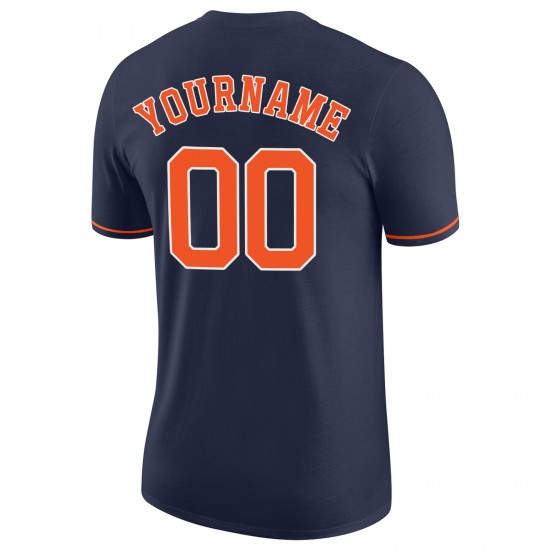 Custom Navy Orange-White Performance T-Shirt