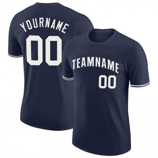 Custom Navy White Performance T-Shirt