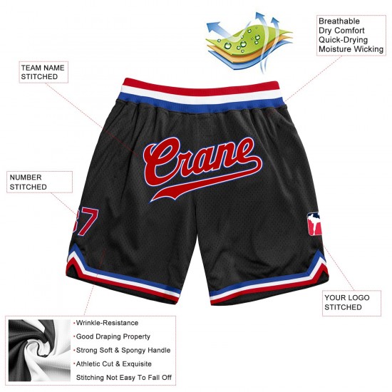 Custom Black Red-Royal Authentic Throwback Basketball Shorts