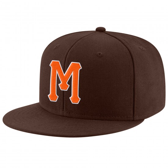 Custom Brown Orange-White Stitched Adjustable Snapback Hat